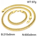 Set collana e bracciale a catena cubana dorata con chiusura a moschettone da uomo - Set Colore Oro (KS191396-KFC)