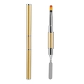 Dual-ended nail art tool with flat fiber brush and golden metal spatula with cap - Gold