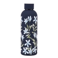 Matte dark blue stainless steel insulated bottle with white floral pattern design - Dark Blue White Floral