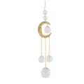 Acchiappasole luna crescente dorata con prismi di cristallo e ornamenti celestiali - Faccia di Luna Stile 1