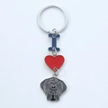 Metal I Love Dog keychain with blue letter heart and grey dog portrait on white background - Grey Dog Head Style (8)