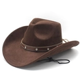 Dark brown suede western cowboy hat with studded leather band and adjustable wind cord - M (56-58cm) / Brown