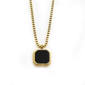 Golden titanium steel box chain necklace with octagonal pendant and black stone inlay - Gold/Black Agate (With Chain)
