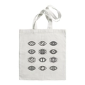 Cream canvas tote bag featuring a creative 12-eye graphic matrix print and long handles - 12 Eyes Matrix N