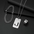 Silbernes Schmuckset aus Edelstahl mit Panzerarmband und Anhänger mit Buchstabe J - Set J