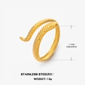 Anillo de serpiente en acero inoxidable chapado en oro 18K con textura de escamas ajustable - Dorado