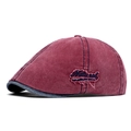 Vintage burgundy washed cotton flat cap with blue brim and Natural embroidery - Wine Red With Blue Brim