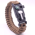 Bracciale survival in paracord marrone con bussola integrata, fischietto e acciarino - Marrone coyote