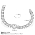 Silver stainless steel chain bracelet featuring a white shell heart pendant charm - Heart Pendant Silver Style (SL59) / Silver