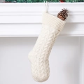 Calza natalizia in maglia crema con motivo a trecce e dettaglio di pigna naturale - Grande 46CM / Bianco Sporco