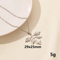 Silver-colored stainless steel ginkgo leaf necklace with detailed vein texture, 29x25mm - 29x25mm / Silver - Five-Leaf Branch