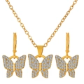 Sparkling butterfly jewelry set with crystal necklace and gold huggie earrings - Gold Fine Edge Butterfly Style (M-632)