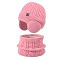 Pink knit winter set for kids including fleece-lined earflap hat and matching scarf - 2-Piece Set - Solid Watermelon Red