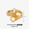 18K vergulde roestvrijstalen open ring met halve maan en tandwiel ontwerp - Goud Wit Ster Maan Stijl