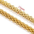 Polished 13mm gold stainless steel heavy curb chain with textured mesh design - Textured Style (13mm) / Gold