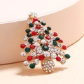 Golden Christmas tree brooch with sparkling red and green rhinestones for festive outfits - BR1431 KC Gold Multicolor Tree