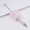 Cute DIY plush beaded ballpoint pen in soft pink with silver accents and fluffy pom-pom - Candy Light Pink