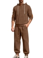 Men's two-piece tracksuit in brown coffee featuring diamond texture and hoodie - S / Caramel color