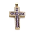 Gold cross necklace with purple square zircon and white diamonds for women - Gold Frame with Purple Square Zirconia