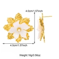 Golden stainless steel floral earrings with white resin petals and central pearl detail - E01336G (Gold Textured White Petals)