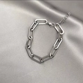 Elegant silver-toned paperclip chain bracelet with adjustable lobster clasp on satin - E29 Thick Cross Link Silver Bracelet