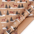 Vintage kraft paper wrapping sheet with reindeer and pine tree Christmas patterns - Jumping Reindeer