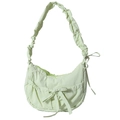 Chic light green ruched crossbody bag with bow detail and adjustable shoulder strap - Cyan
