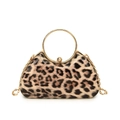 Elegante clutch met luipaardprint, goudkleurig rond handvat en ketting op witte achtergrond - 22*7*12 / Khaki