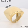 Polished 18k gold plated wide stainless steel chunky ring in 30mm width for men and women - US 6 / 30mm Wide Plain Heavyweight Style (KR108572-KJX) / Gold