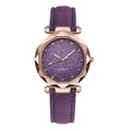 Purple starry sky women's quartz watch with rose gold case and frosted leather strap - Purple
