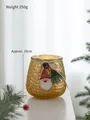 Golden textured glass Christmas candle holder with pine cones and Santa gnome decoration - Champagne Candle Cup