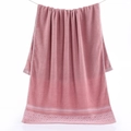 Absorbent pink cotton bath towel featuring elegant heart jacquard and wavy border trim - Maze Heart Pattern Hand Towel (Dusty Pink) / 34*74cm