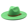 Detail of green fedora hat with suede texture and brown leather band with metal rivets - M (56-58cm) / Grass Green