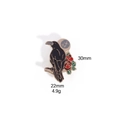 Detail view showing black crow and red roses metal badge dimensions 30mm x 22mm - Branch Rose Crow Style (M165#6)