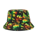 Bob Marley portrait bucket hat featuring colorful red yellow and green Rasta patterns - M (56-58cm) / Portrait and Leaves (13)