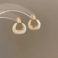 Elegant gold U-shaped earrings with white enamel coating and sleek minimalist finish - 66# Silver Needle-White Horseshoe Geometric (HE24769)
