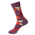 Mid-calf purple crew socks featuring red tomato patterns with green leaf accents - One Size / 1156-Tomato Cherry