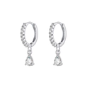 Détail de boucles d'oreilles créoles en argent avec zircons et gouttes poire - Goutte Argent Blanc