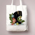 White canvas tote bag with Christmas letter C pattern and holiday ornaments - Letter C