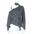 Detail of black and white striped one-shoulder top with matching neck scarf accessory - XS / Black and White