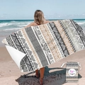 Bohemian geometric sand free beach towel with matching drawstring bag for outdoor travel - Ethnic Geometric Stripes (Single-sided Print with Cloth Bag)