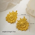 Detail view of 18K gold shell earrings showing textured metal finish and size specs - Radiant Grain Texture Style
