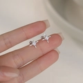Pendientes de estrella en plata de ley S925 con circón cuadrado brillante para mujer - Color Oro Blanco / Cierre de Tornillo / Plata 925