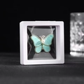 Elegant mint green butterfly brooch with white pearl in a white 3D suspension box - With Display Box / Blue