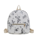 White leather backpack with butterfly print and gold zipper pockets for women - Black