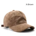 Classic dark coffee brown corduroy baseball cap with retro texture and adjustable strap - Brown