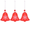 Three red wooden Christmas bell ornaments with white snowflake patterns and strings - Red Bell * 3