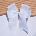Close-up of a white 6-inch grosgrain ribbon bow hairpin with fishtail streamers - White