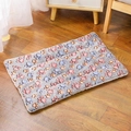 Rectangular gray plush pet mat with colorful paw prints and thick padded borders - Brown Paw Print Mat