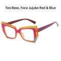 Lunettes anti-lumière bleue TR90 géométriques en base thé avec touches bordeaux et bleu - Thé Base Marron Bleu